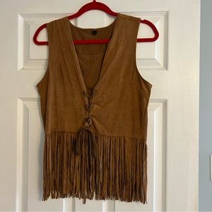 Suede Fringed Women's Brown Vest with laces